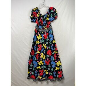 RIXO for Target Maxi Dress Womens 8 Black Floral Puff Sleeve Polka Dot Ruffle